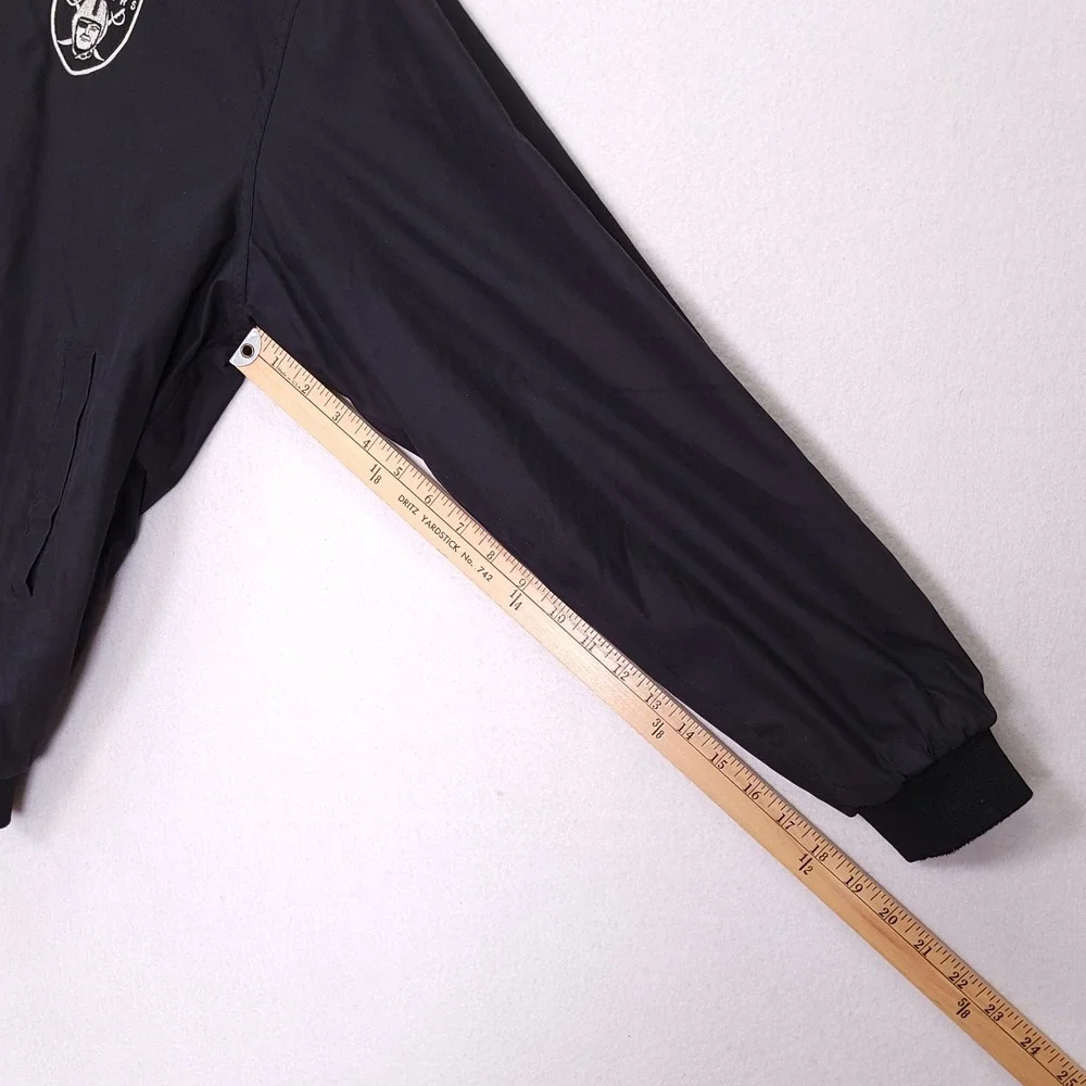 Vintage‎ Raiders Bomber Jacket Black Windbreaker Full Zip Mens XL Back Patch NFL
